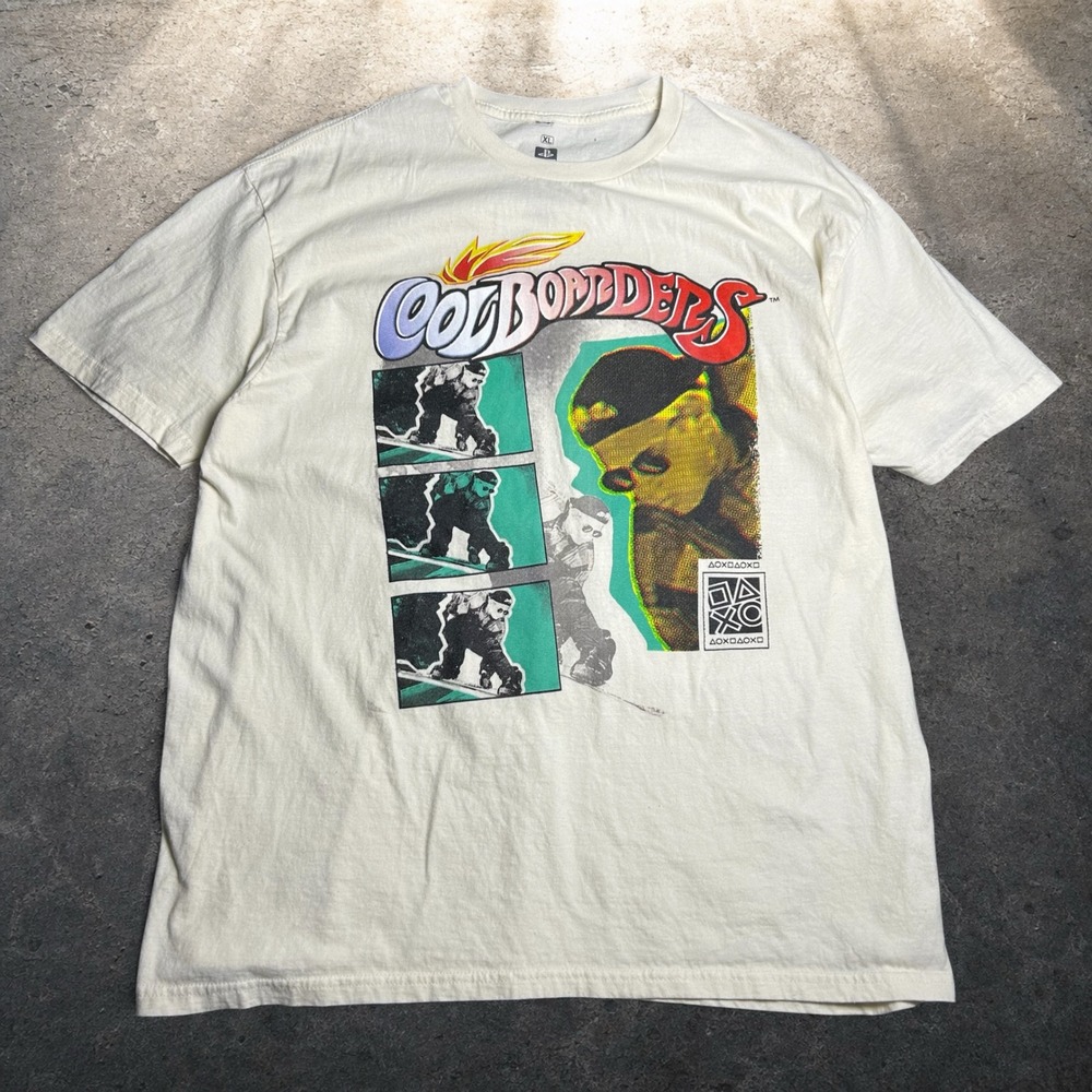 PlayStation Cool Boarders Graphic T-Shirt Cream Retro Skater Y2K Size XL
